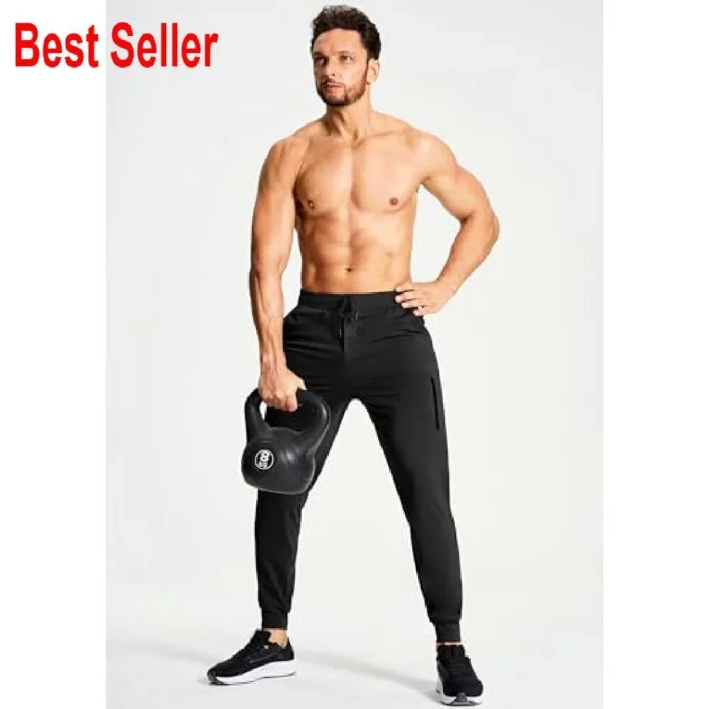 Men's Athletic Joggers Stretch Sweatpants Zipper Pockets Workout Gym Running